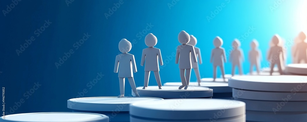 Aufkleber abstract representation of teamwork, with figures walking on circular platforms, symbolizing progres