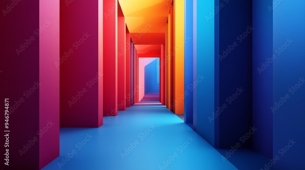 Poster vibrant hall with colorful walls, creating a dynamic and modern visual perspective for creative back
