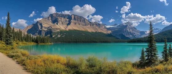 Papier peint photo  Mountainous Landscape with Turquoise Lake and Forest  © raja