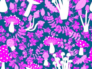 Cartoon autumn harvest seamless Halloween mushrooms pattern