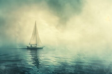 A sailboat is sailing in the ocean on a cloudy day, generative ai image