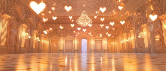 Obraz premium A Golden Ballroom Decorated with Glowing Hearts