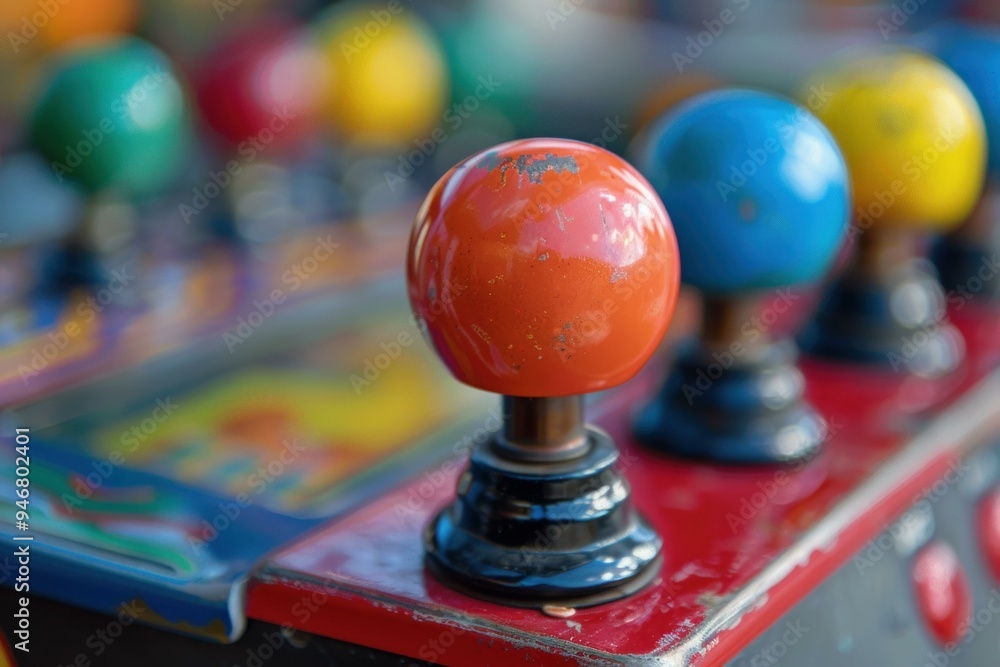 Poster old arcade game with colorful round joysticks showing concept of nostalgia