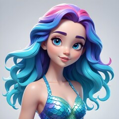 Colorful Mermaid Portrait Painting Beautiful Ocean Female Background Graphic Design