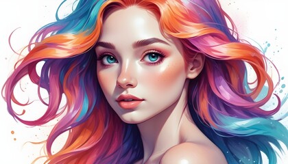 Fototapeta premium Colorful Mermaid Portrait Painting Beautiful Ocean Female Background Graphic Design