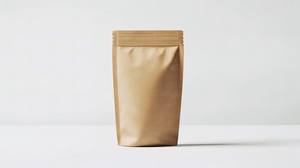 A mockup of a standing pouch crafted from natural brown paper, centered on a white background