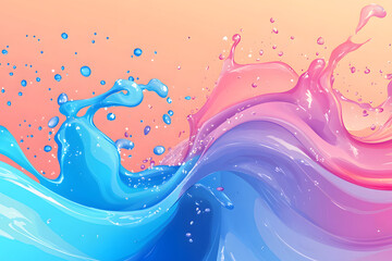 Fototapeta premium pink blue splashes and waves of liquid on an orange background. abstract colorful background