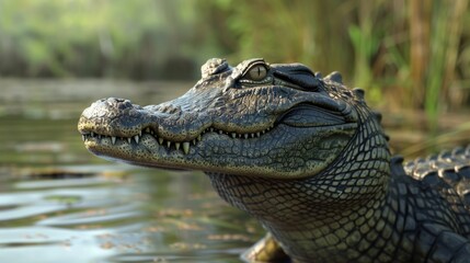 Obraz premium Crocodile in closeup with natural landscape generative ai