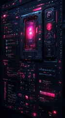 Obraz premium Cyberpunk Interface: Futuristic Digital Panel with Glowing Pink Elements 