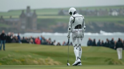 Future of Sports An Advanced Android Competing in a Professional Golf Tournament Showcasing the Integration of Cutting-Edge Robotics in Traditional Human Activities on a Prestigious Course