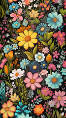 Beautiful romantic floral background with colorful flowers on black background