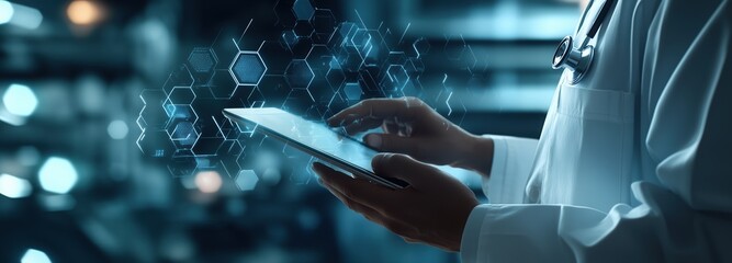 Digital medical technology concept with a doctor using a tablet computer