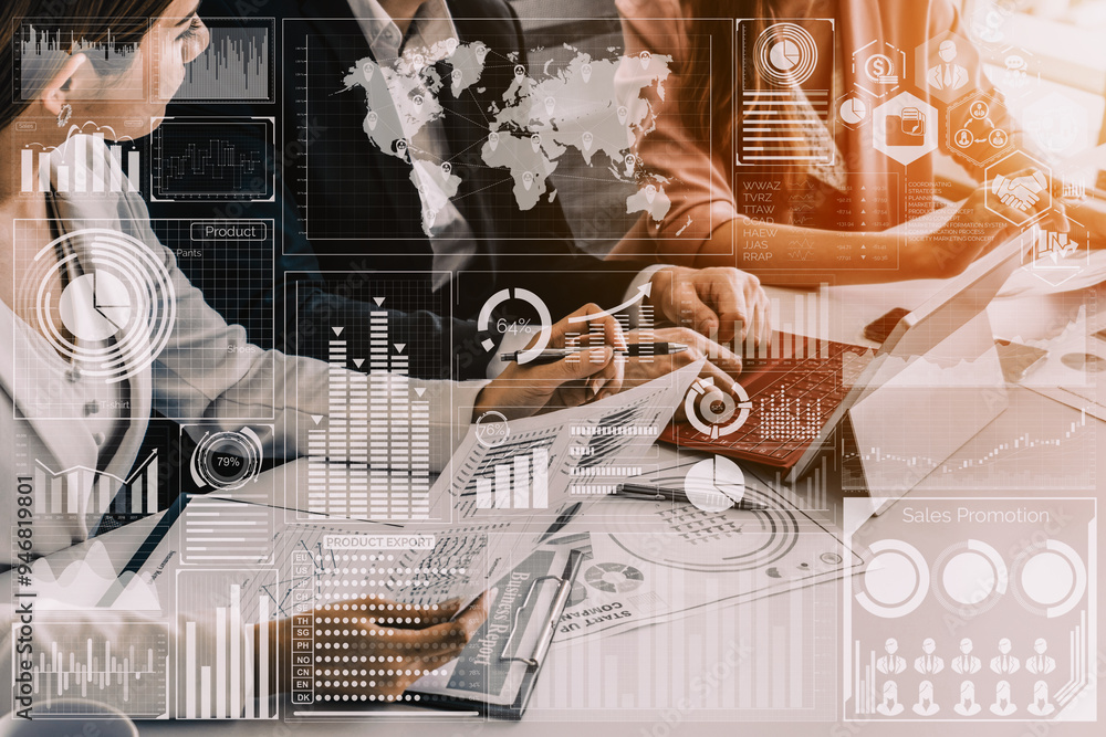 Aufkleber big data technology for business finance analytic concept. modern interface shows massive informatio