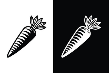 Vector silhouette carrot icon on black and white background.