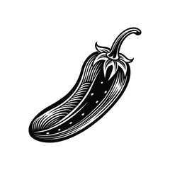 Vector chili hot silhouette icon illustration on white and black background.