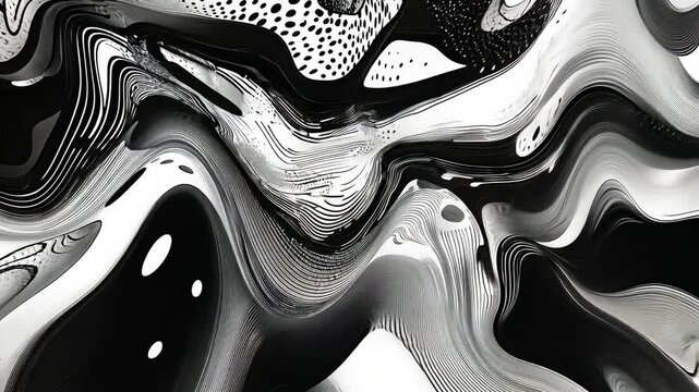 Abstract Ink Waves in Black and White Animation