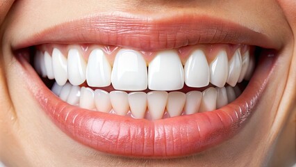 A close-up of a dentist's frame holding a set of perfectly aligned white teeth, against a clean white background, conveying oral health and hygiene.