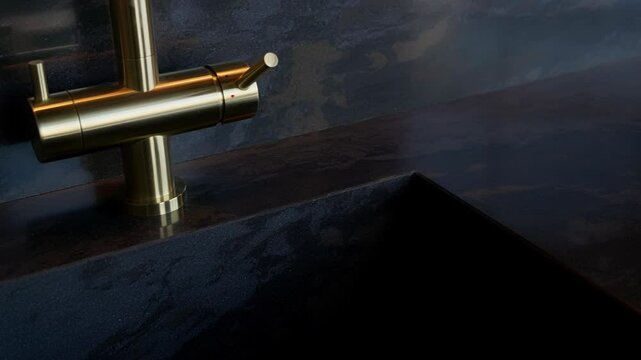 Trendy black quartz stone with luxury background texture. Kitchen countertops with modern interior design and counters. Nobody