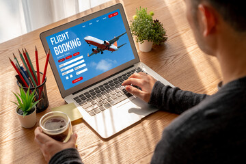 Fototapeta premium Online flight booking website provide modish reservation system . Travel technology concept .