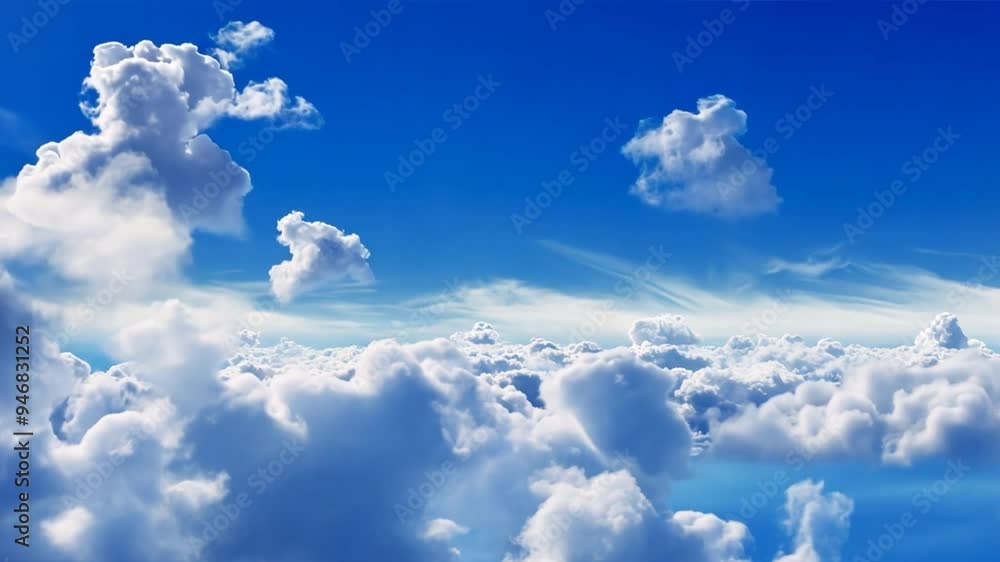 Aufkleber the sky is filled with fluffy white clouds, creating a serene and peaceful atmosphere. the blue sky 