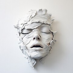 Abstract Face Sculpture with Textured Surface.