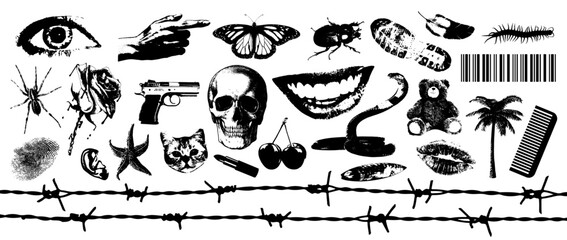 Black and white photocopy retro design with different elements © Artak