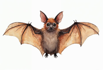 Isolated watercolor a bat on white background with space for text