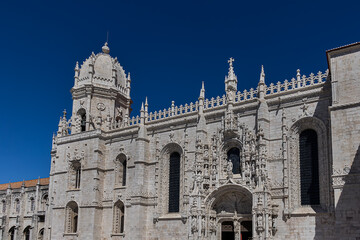 Jeronimos Monastery or Hieronymites Monastery (Mosteiro dos Jeronimos, 1601) - a monastery of Order of Saint Jerome in parish of Belem. UNESCO World Heritage Site. Lisbon, Portugal. 