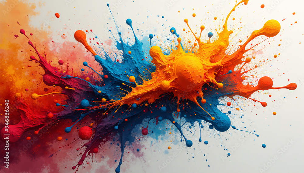 Poster abstract design featuring colorful splatters and dynamic shapes for creative backgrounds.
