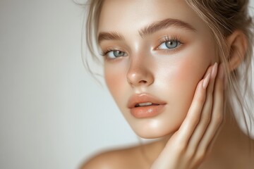 Fototapeta premium skin care in a natural way for beautiful teenage girl putting her hand to her face