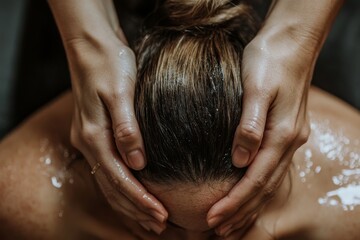 Naklejka premium une photo reprÃ©sentant des soins bien-Ãªtre, esthÃ©tiques, massages, chaleureux, plein de douceur, symbolisant la dÃ©tente extrÃªme, la confiance dans le praticien, pour instagram