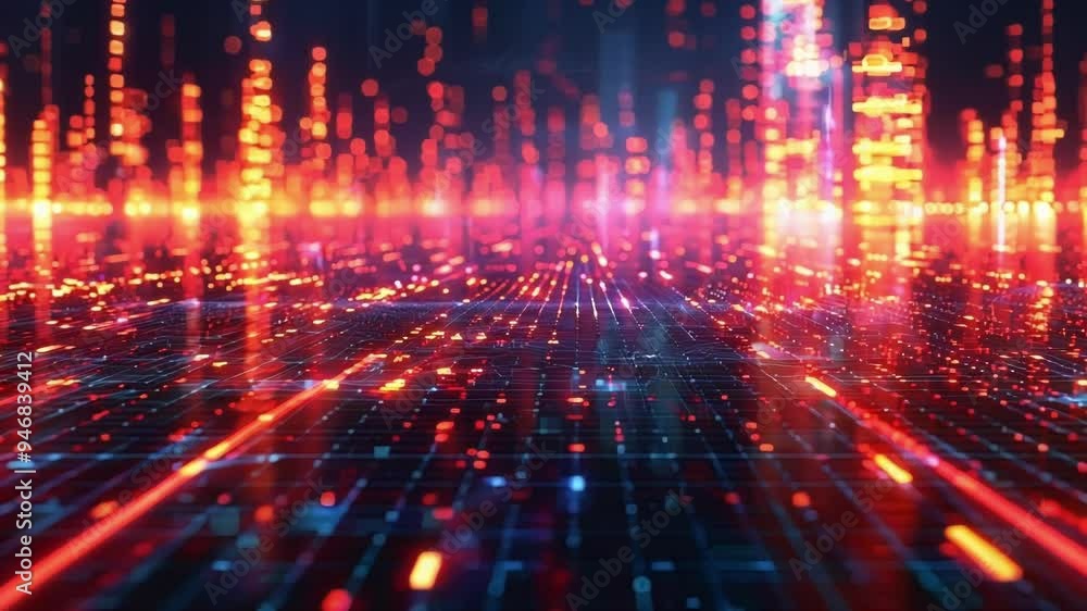Poster abstract background with glowing particles flowing like a technological stream of data. perfect for 