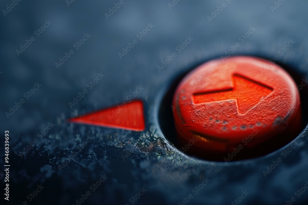 Poster Red arrow button on a dark background showing the way forward