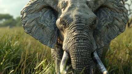 Fototapeta premium Elephant closeup with natural landscape generative ai
