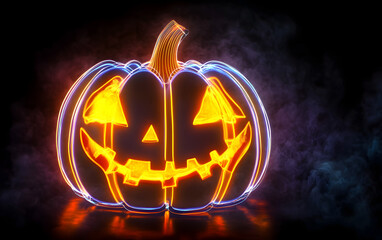 glowing neon light halloween pumpkin. 3d rendering.