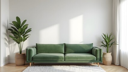 modern, comfortable interior with green sofa