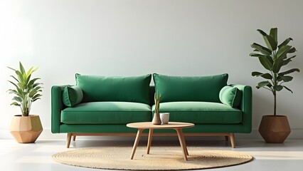 modern, comfortable interior with green sofa