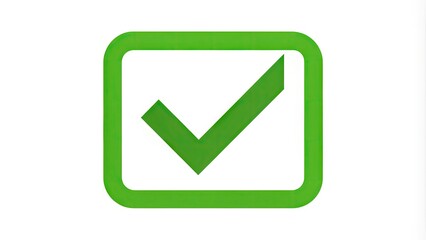 A minimalist-designed checkbox icon with a bold green checkmark sits within a subtle line border, symbolizing confirmation, approval, and task completion on a white background.