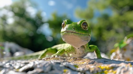 Gecko closeup with natural landscape generative ai