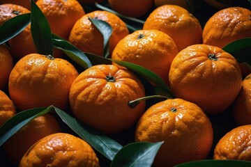 A highly details of mandarins, hight contrast in the afternoon