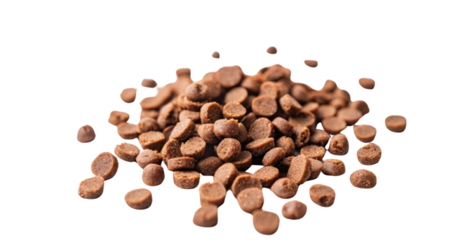 Dried kibble pet food isolated on transparent background 