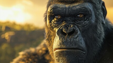 Gorilla closeup with natural landscape generative ai