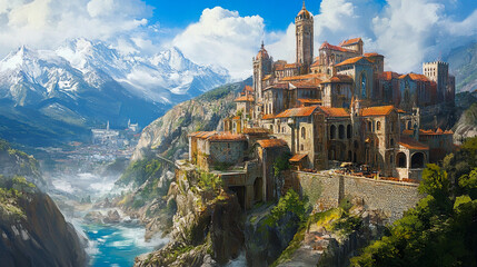 Scenic medieval village on mountainside