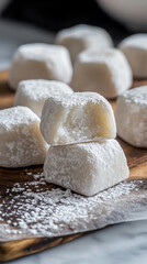 Japanese mochi dessert with powdered sugar