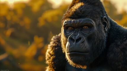 Obraz premium Gorilla closeup with natural landscape generative ai