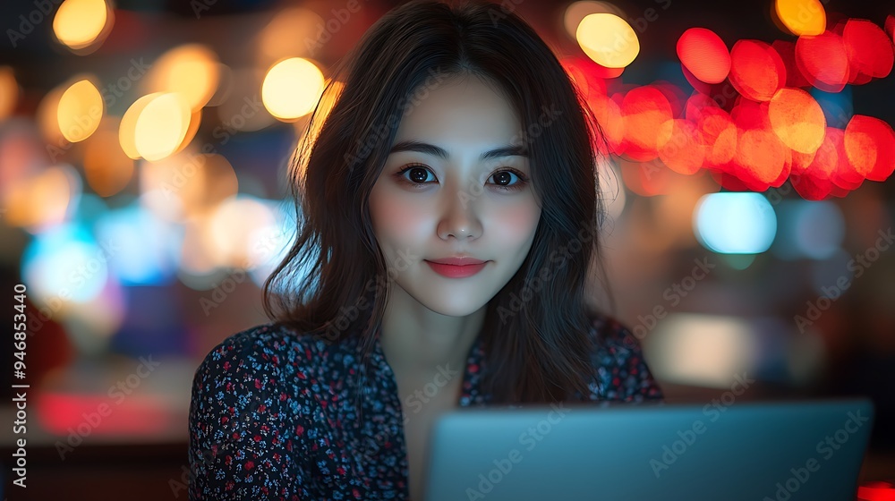 Wall mural happy young woman working remotely on virtual video team meeting call, remote work and flexible cult