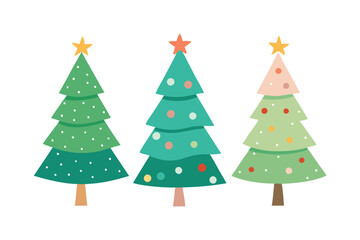 Set of watercolor christmas tree vector illustration. Collection of hand drawn cute decorative Christmas trees isolated on white background. Design for sticker, decoration, card, poster, artwork.