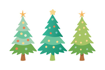 Set of watercolor christmas tree vector illustration. Collection of hand drawn cute decorative Christmas trees isolated on white background. Design for sticker, decoration, card, poster, artwork.