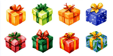 Set of Christmas watercolor elements on white background