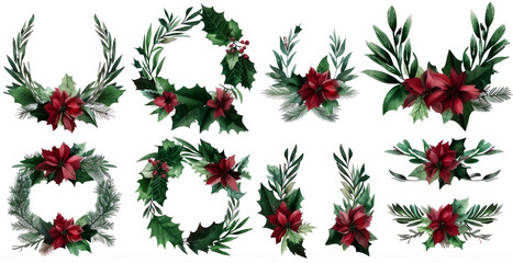 Set of Christmas watercolor elements on white background